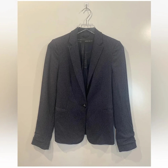 Zara Navy Blue White Polka Dot Lined Blazer Jacket Womens Size‎ XS - Picture 1 of 4
